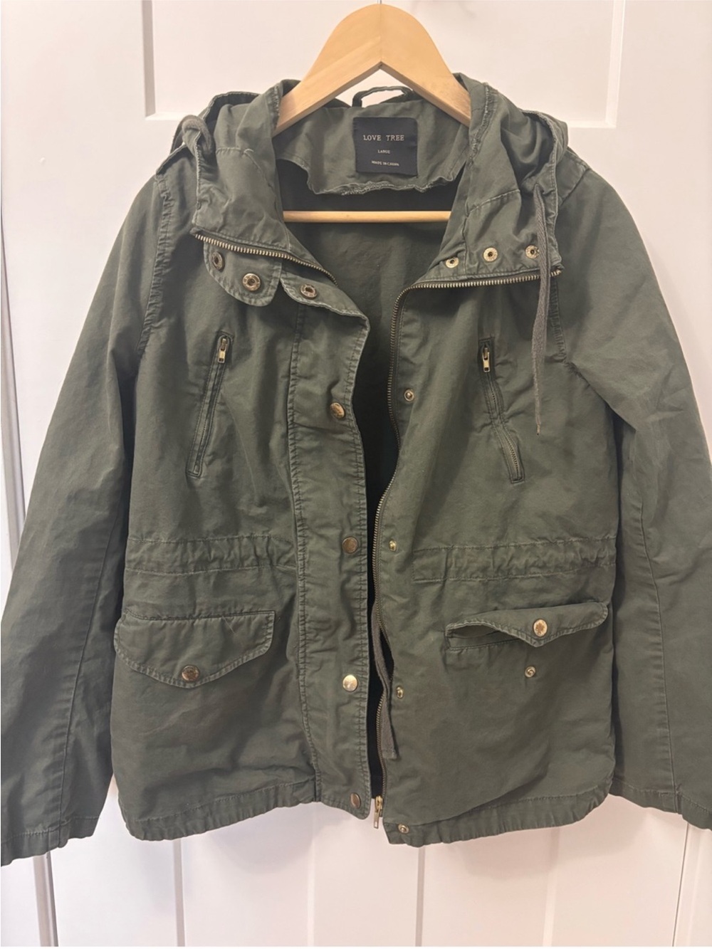 Love Tree Olive Utility Anorak Jacket with Hood size M